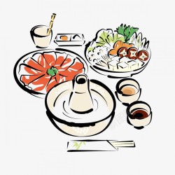 手绘美味食物火锅元素素材