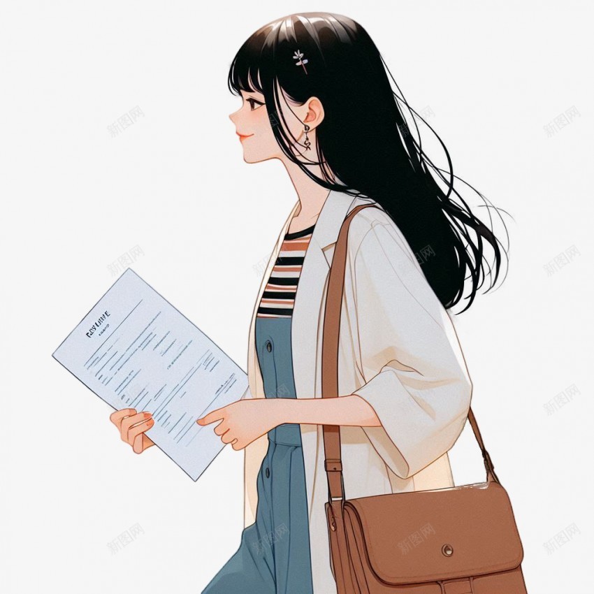 手绘手拿简历的女孩png免抠素材_新图网 https://ixintu.com 手绘 手拿 简历 女孩