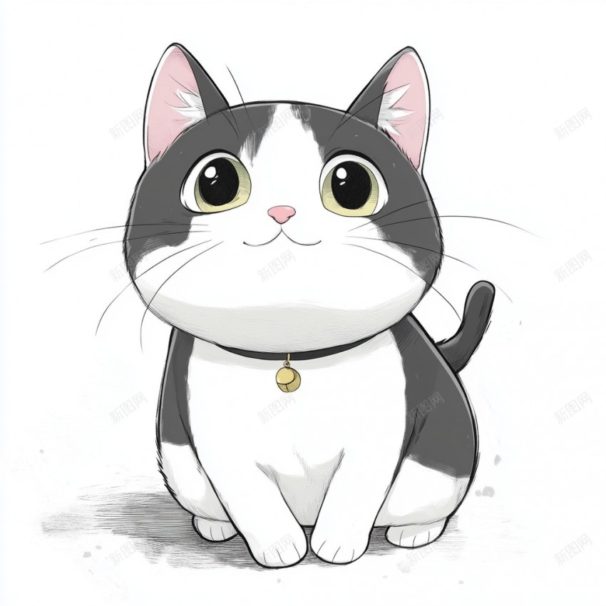 卡通手绘猫png免抠素材_新图网 https://ixintu.com 猫猫 卡通猫 可爱 小花猫 铃铛 呆萌 胖胖猫