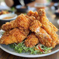 盘子里的油炸鸡腿炸鸡高清图片