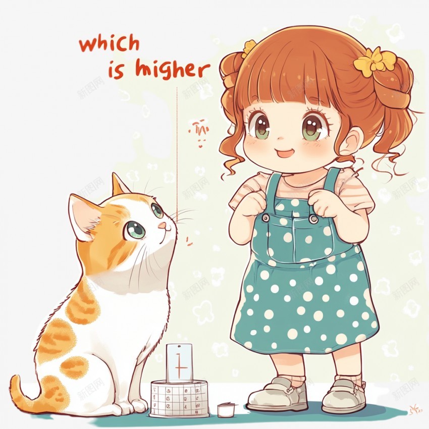 可爱的女孩和小猫png免抠素材_新图网 https://ixintu.com 小猫 黄花猫 可爱的女孩 绿花裙子 金色头发 蝴蝶结 精美图案 英语 字母 卡通动物 卡通图案 呆萌 装饰