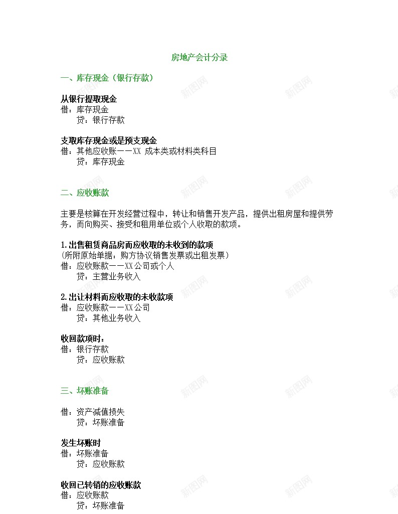 房地产会计分录办公Excel_新图网 https://ixintu.com 会计 分录 房地产