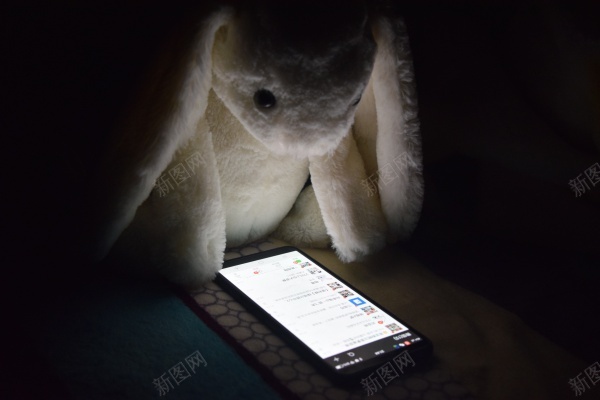 在玩手机的兔子玩偶jpg_新图网 https://ixintu.com 兔子 可爱 手机 玩偶 白色 黑夜