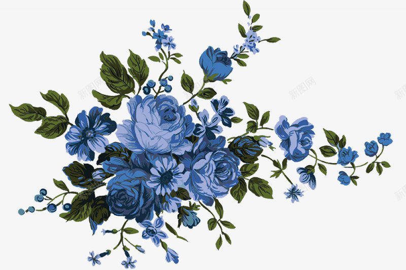 蓝色花卉花朵鲜花手绘透明的3植物鲜花透明png免抠素材_新图网 https://ixintu.com 3植物鲜花 叶子 手绘花朵 植物 竹叶 粉色花朵 红色花朵 蓝色花朵 透明背景图案 鲜花