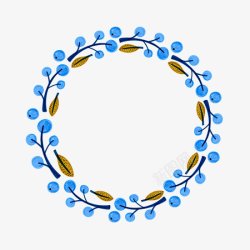 手绘清新蓝色花环装饰图素材