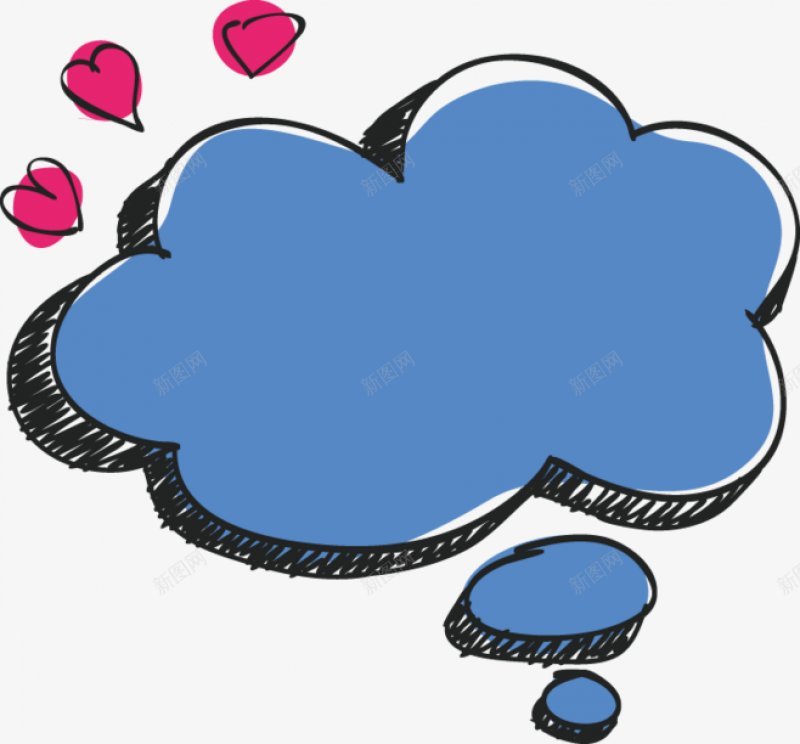 卡通蓝色立体对话框绘画图png免抠素材_新图网 https://ixintu.com  水彩画 手绘漫画 蓝色 立体的 云朵对话框 红色爱心 创意的  绘画装饰  篮彩涂   插图 墨笔画 