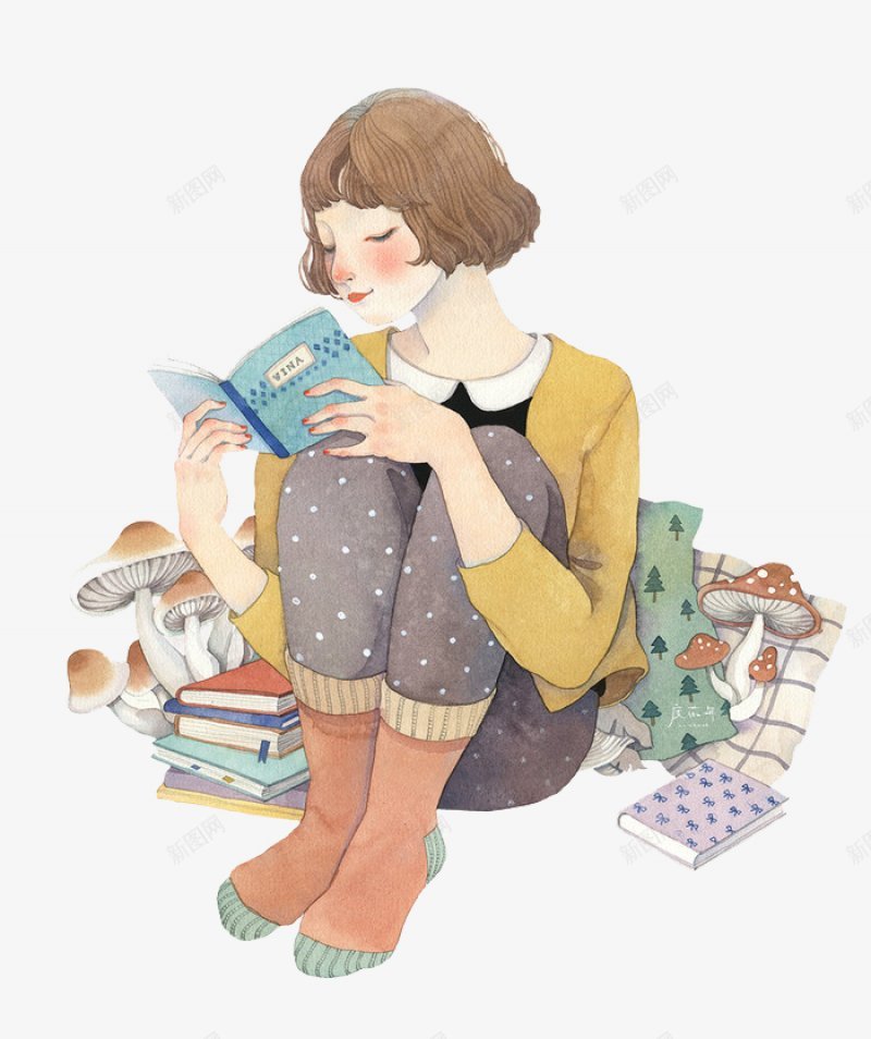看书的女孩底图illustrations图标png_新图网 https://ixintu.com 底图 看书的女孩