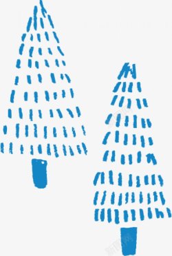 松树点缀手绘两棵蓝色松树装饰点缀高清图片