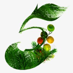 手绘绿色5插图植物彩球元素素材