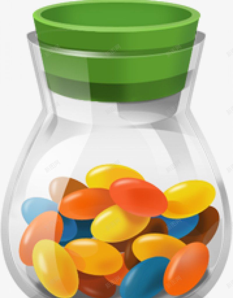 卡通手绘一瓶五颜六色的果冻豆png免抠素材_新图网 https://ixintu.com 甜点  甜蜜的 蓝色的   红色的 瓶子 食物 绿色 各种各样的 糖果