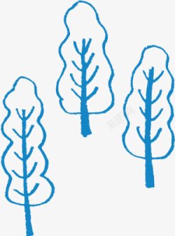 卡通三棵蓝色树彩笔绘画图素材