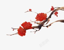手绘一枝红色鲜花装饰图素材