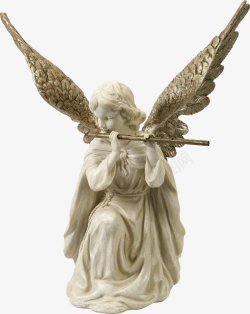 吹笛子的天使石像图片素材
