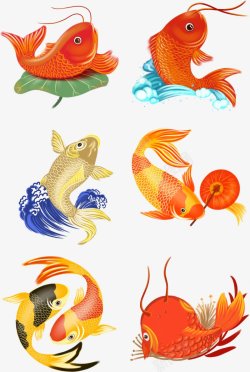卡通手绘水墨鲤鱼锦鲤中国剪纸花纹边框素材