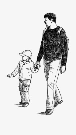 父子父亲与儿子男孩子插画卡通手绘父亲父爱爸爸感恩插素材