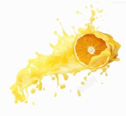 新鲜泼洒飞溅黄色橘子汁绘画素材