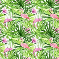 水彩手绘龟背竹棕榈树火烈鸟蚯蚓热带装饰图素材