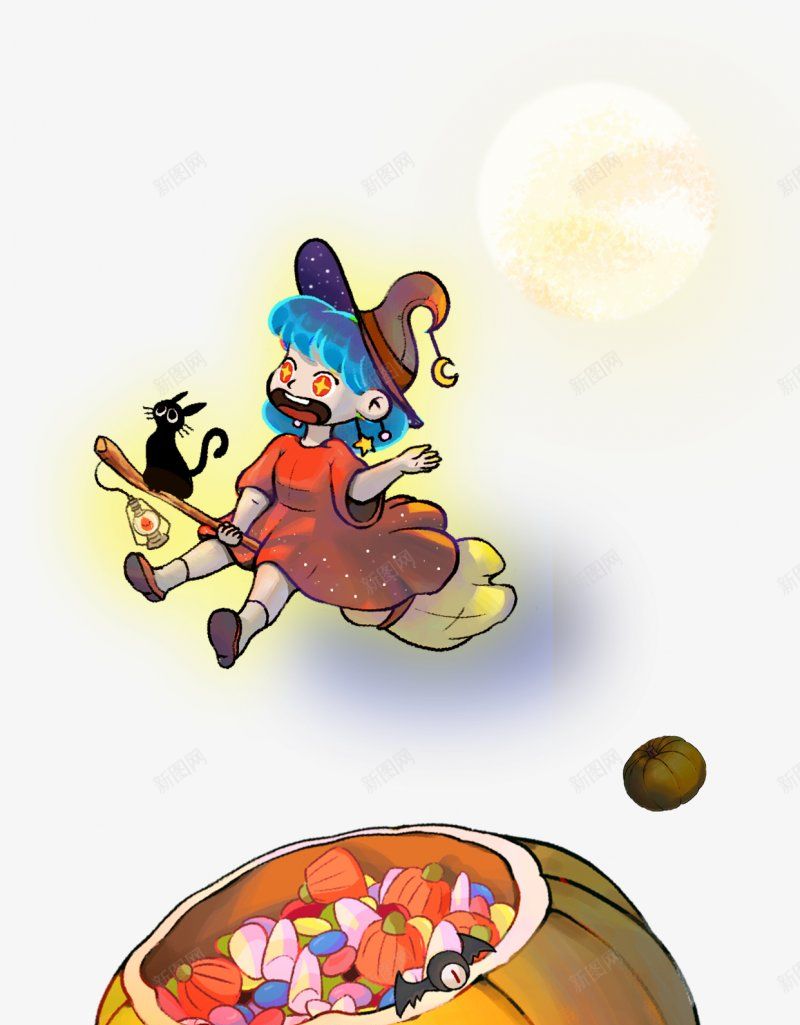 万圣节巫婆南瓜月亮动漫插画抠脚抠图png免抠素材_新图网 https://ixintu.com 万圣节 动漫插画 南瓜 巫婆 抠脚抠图 月亮