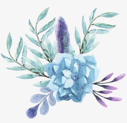 手绘蓝色花卉花朵花苞绿叶绘图素材
