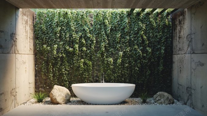 大自然森系浴室洗浴浴缸淋浴卫生间场景背景更背景
