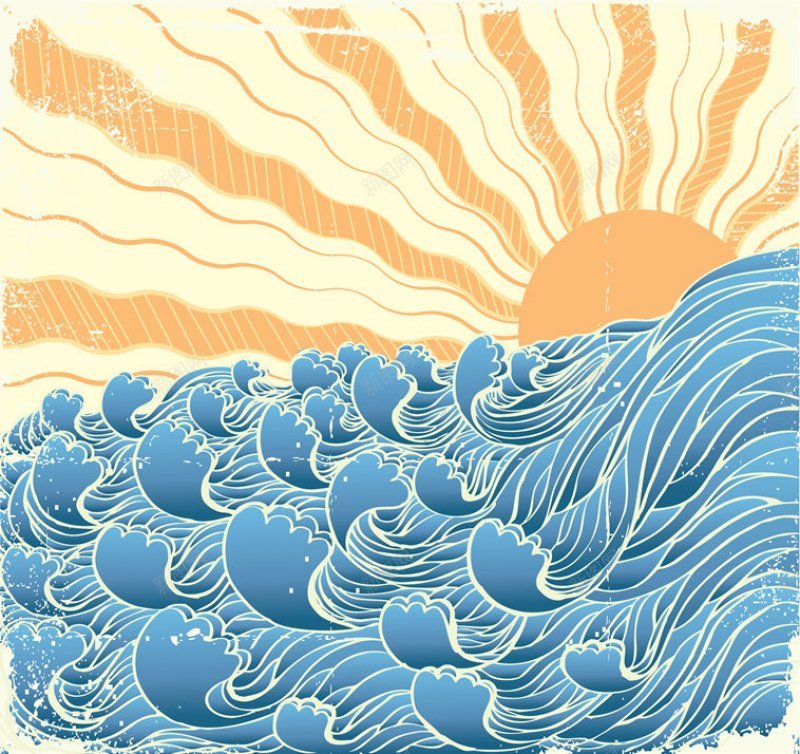 复古波浪波纹海浪和月亮太阳矢量背景图平面25个jpg设计背景_新图网 https://ixintu.com 图形创意 淘宝网