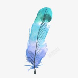 蓝绿色羽毛手绘水彩紫白蓝绿渐变花羽毛图高清图片