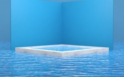 冰岛黑沙滩C4D建模蓝色木板墙壁夏日小清新海边沙滩海水海底黑高清图片