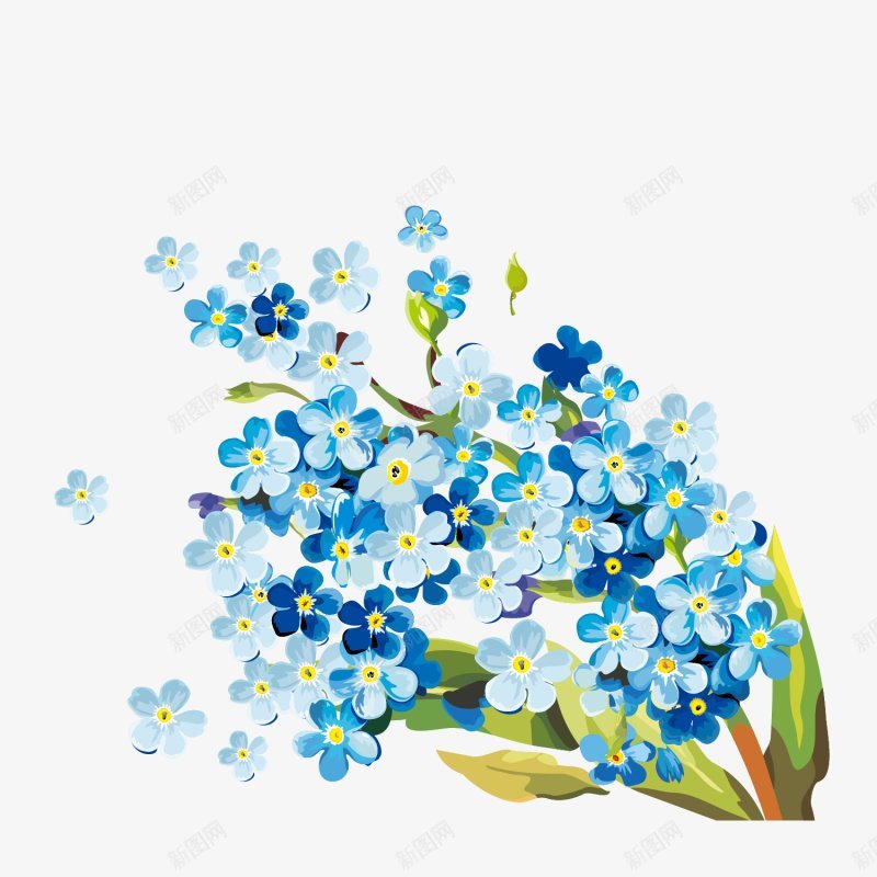 手绘蓝色花卉花朵植物鲜花透明图png免抠素材_新图网 https://ixintu.com 植物鲜花 叶子 手绘花朵 植物 绿叶 飘落花朵 蓝色花朵 透明 鲜花图案 