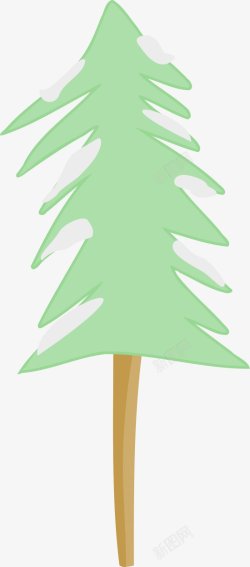 卡通手绘冬雪中的松树插画素材