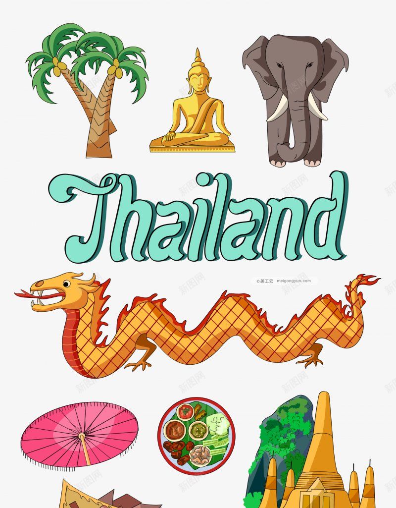 手绘涂鸦泰国特色建筑元素透明元素png免抠素材_新图网 https://ixintu.com 透明元素