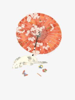 日系古风手绘伞素材