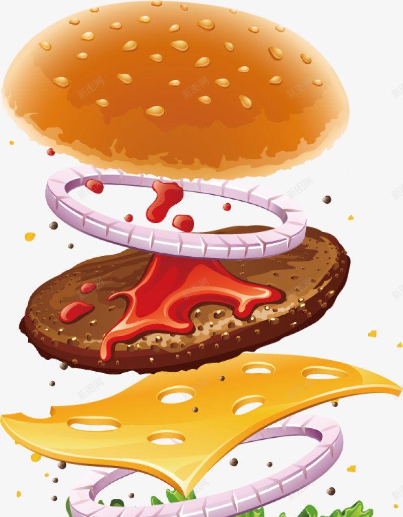 手绘卡通牛肉汉堡png免抠素材_新图网 https://ixintu.com 汉堡绘图 数字作品 卡通插画 手绘 牛肉汉堡 汉堡包 卡通 元素