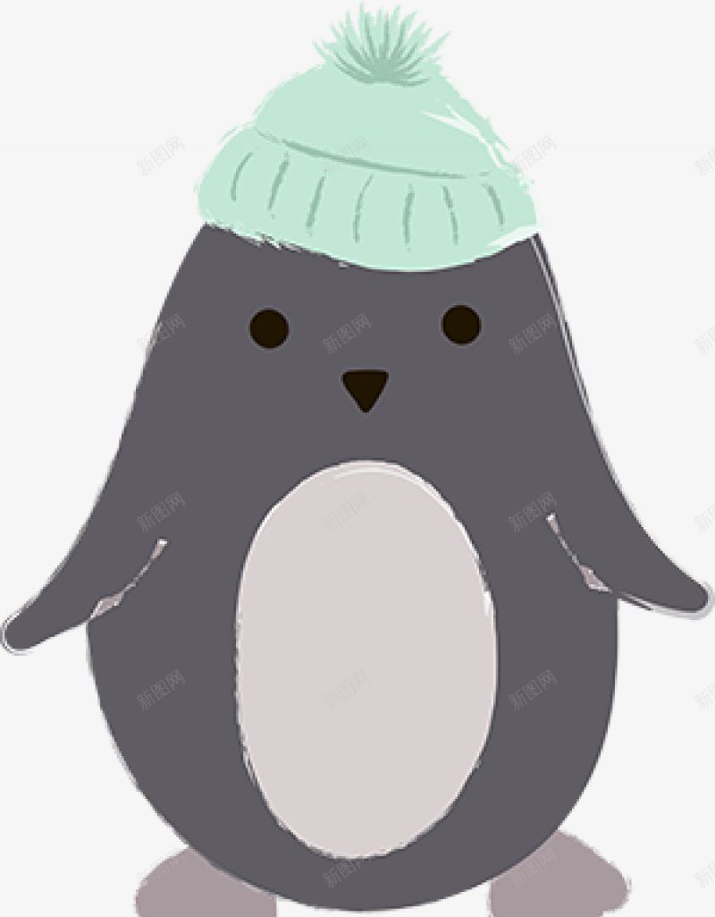 手绘冬天的可爱企鹅动物png免抠素材_新图网 https://ixintu.com 手绘 灰色 小企鹅 绿色卡通 水彩 帽子 卡通动物可爱  玩具  绒毛 动物 元素