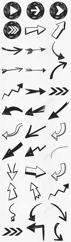 黑白手绘各种形状箭头素材