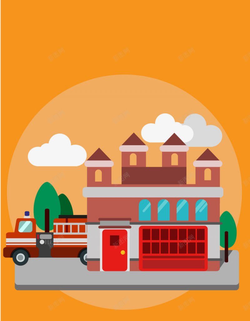 卡通手绘橙色消防安全消防车海报背景图橙色板式jpg设计背景_新图网 https://ixintu.com 橙色板式
