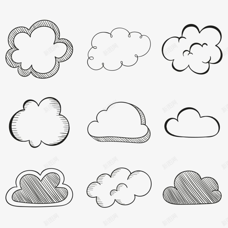 云朵黑白图标png免抠素材_新图网 https://ixintu.com 云朵 乌云 黑白 素描 风格 天气 云浪 隔离的 气候 多云的 天空 设计 符号 图标 气象 矢量 向量 季节