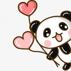 情人节熊猫素材简笔画动物拿爱心气球的小熊猫装饰图高清图片