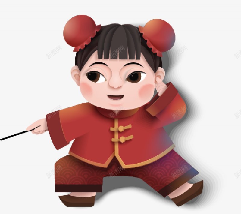 女童农历新年传统年画迎新复古传统中国风日式png免抠素材_新图网 https://ixintu.com 女童