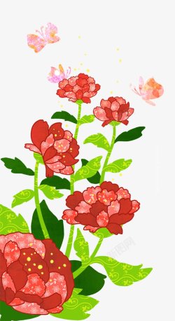 中国风古典手绘鲜花牡丹花手绘植物素材