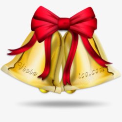 圣诞节金色质感铃铛蝴蝶结装饰素材