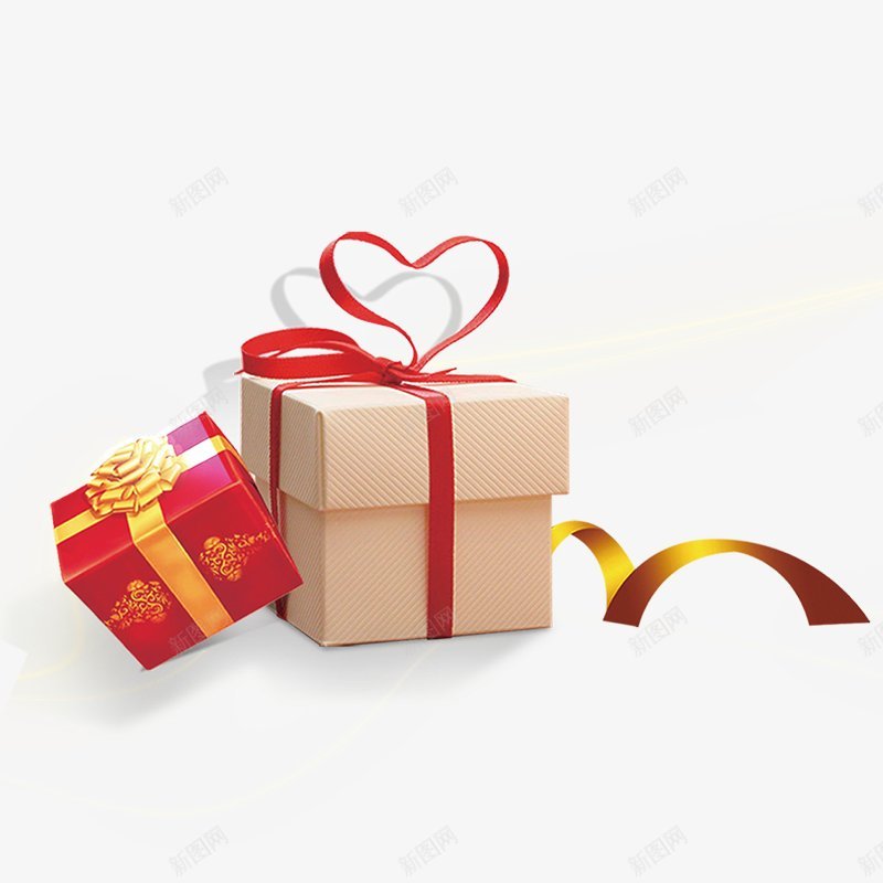 00673方形礼品盒子的丝带拼接形成一个心形图案创png免抠素材_新图网 https://ixintu.com 礼盒