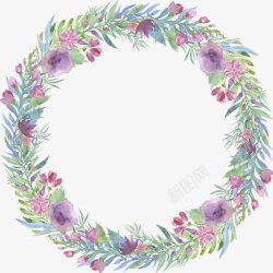 卡通紫色花环花叶创意边框装饰素材