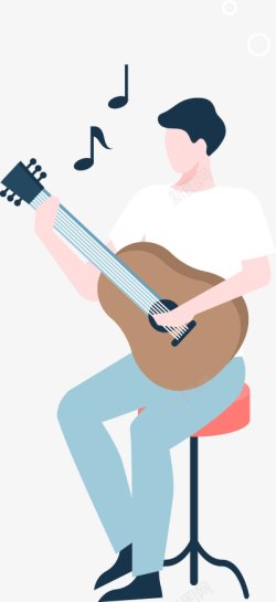 弹吉他的小哥哥清爽的扁平人物扁平等距插画人物合素材