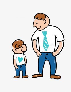 父子父亲节父爱父亲与儿子童年男孩子感恩插画卡通手绘素材