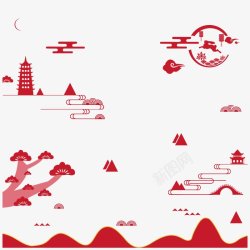 手绘红色中国古典新年祥云装饰图素材