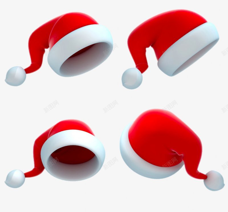 红色圣诞帽圣诞装饰图png免抠素材_新图网 https://ixintu.com   圣诞节 圣诞节快乐 腊月 3D圣诞 圣诞老人 立体帽子 四顶帽子 C4D 圣诞帽 帽子 立体  绘画