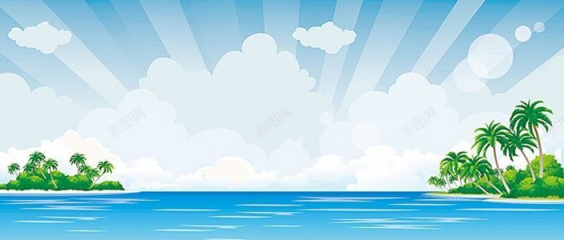 夏季夏天天空白云树木海洋椰子树夏季清凉海报bann背景