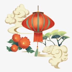 金灿灿的菊花国潮节日用装饰灯笼高清图片