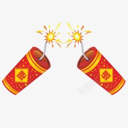 春节新春元旦节日灯笼炮竹剪纸红色拜年中国结灬小狮子素材