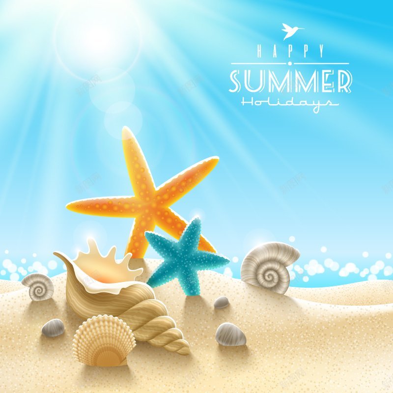 夏日沙滩海星矢量jpg设计背景_新图网 https://ixintu.com 夏日沙滩海星矢量